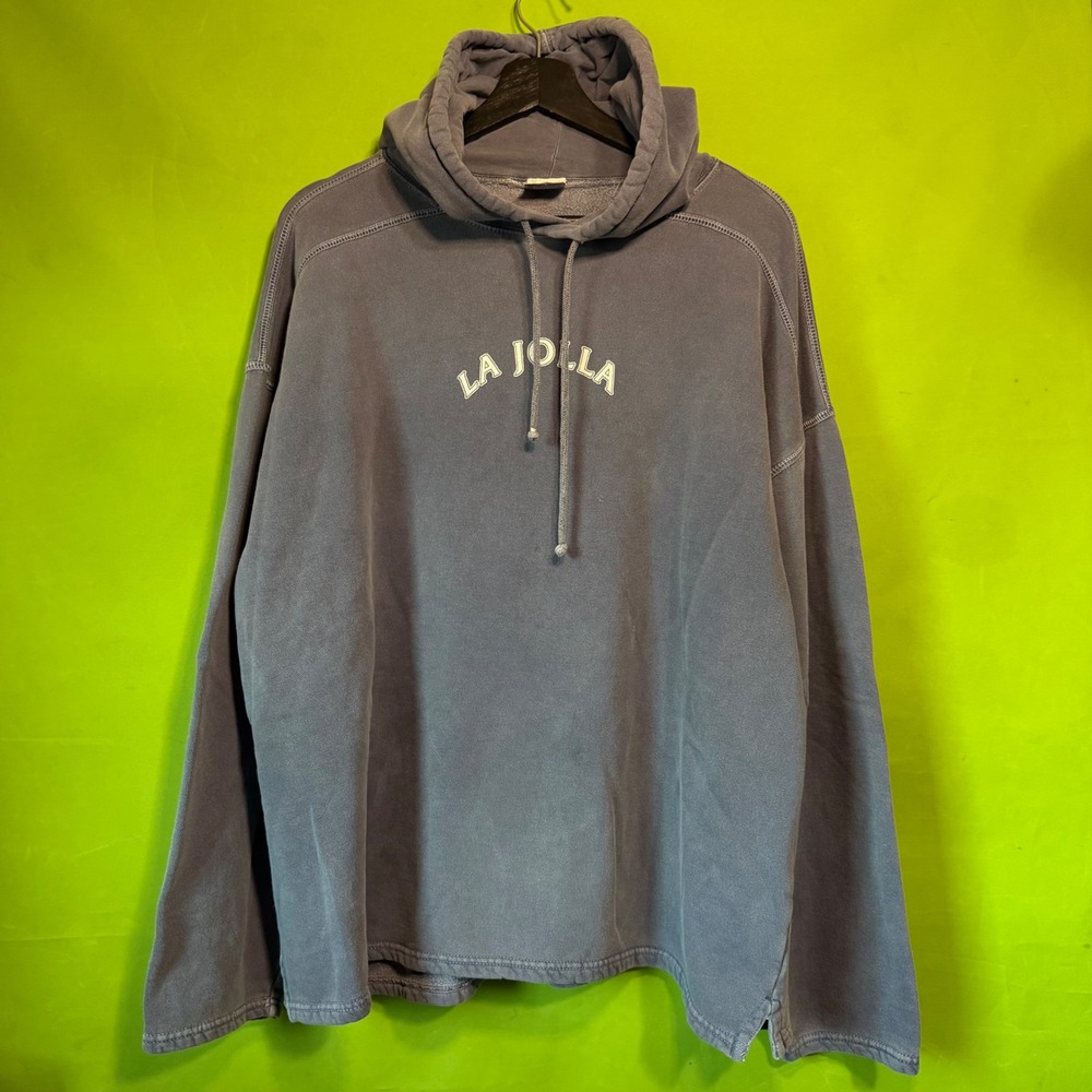 Vintage La Jolla Hoodie Beach Cali Blue Faded Cotton Pullover XL USA Made